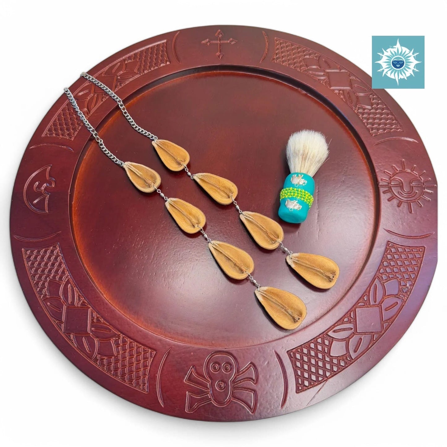 Combo Tablero de Ifa con Brocha y Opele, Babalawo, Santeria, Orula Set, Ifa Board, Brush and Ekuele, Wooden