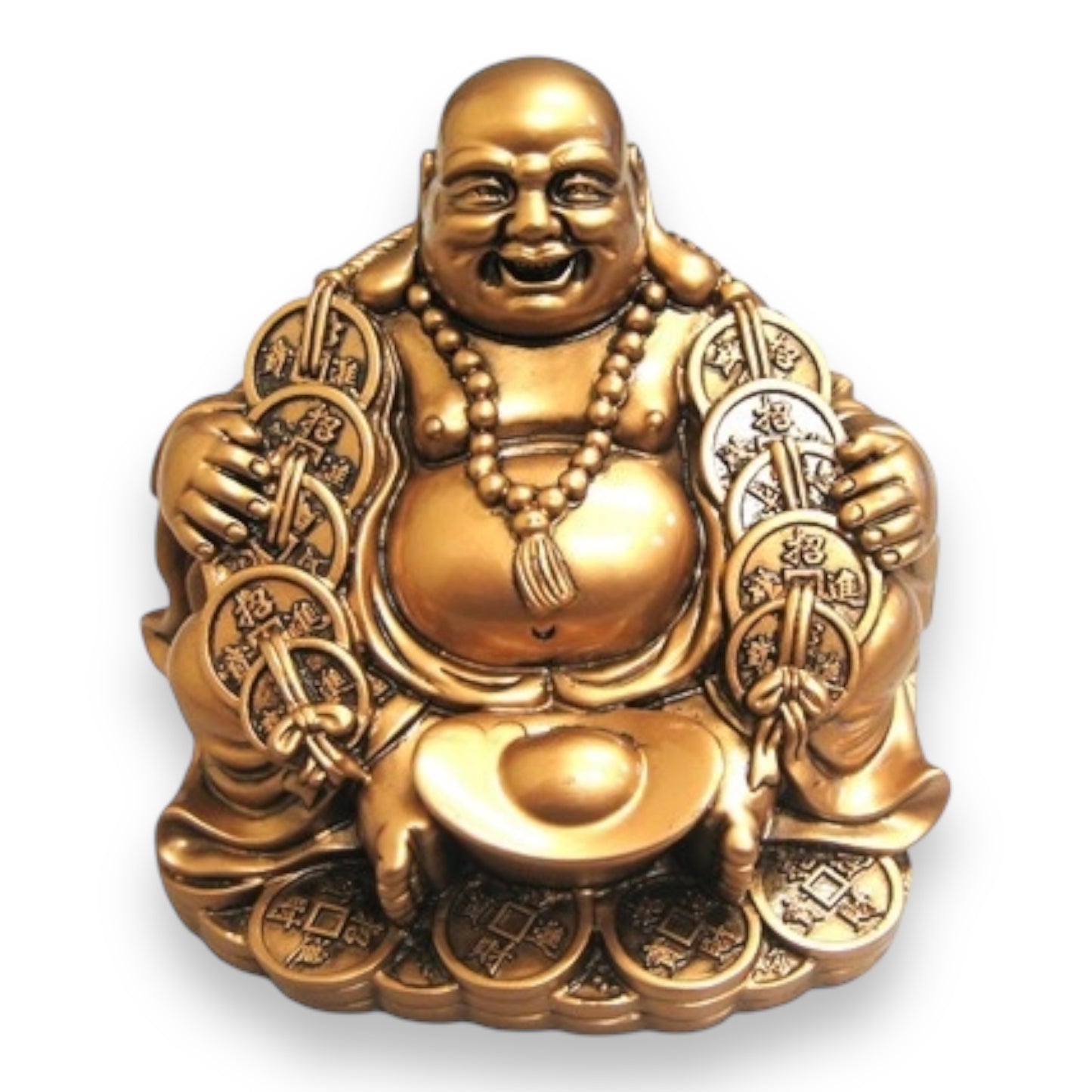 Buddhas with Children and Chinese Coins- Religious Statue Figurine