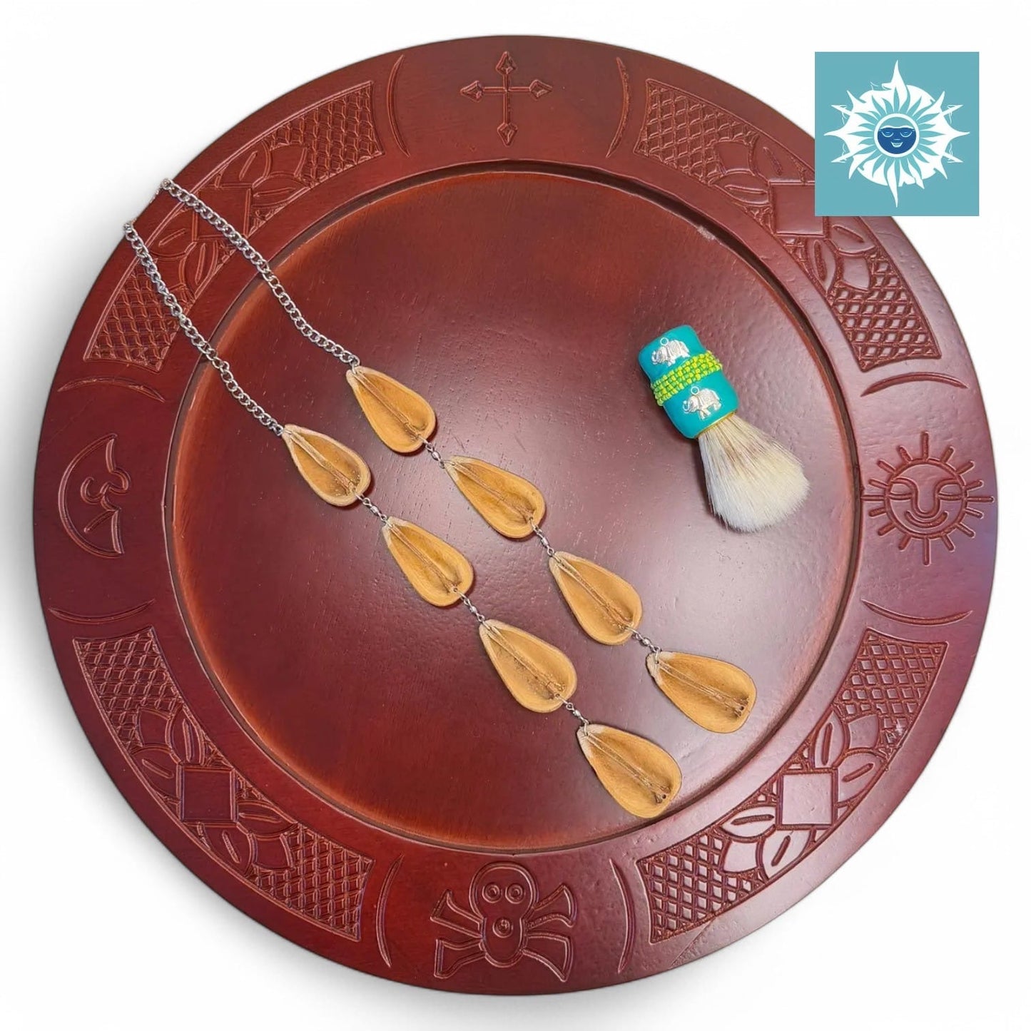 Combo Tablero de Ifa con Brocha y Opele, Babalawo, Santeria, Orula Set, Ifa Board, Brush and Ekuele, Wooden
