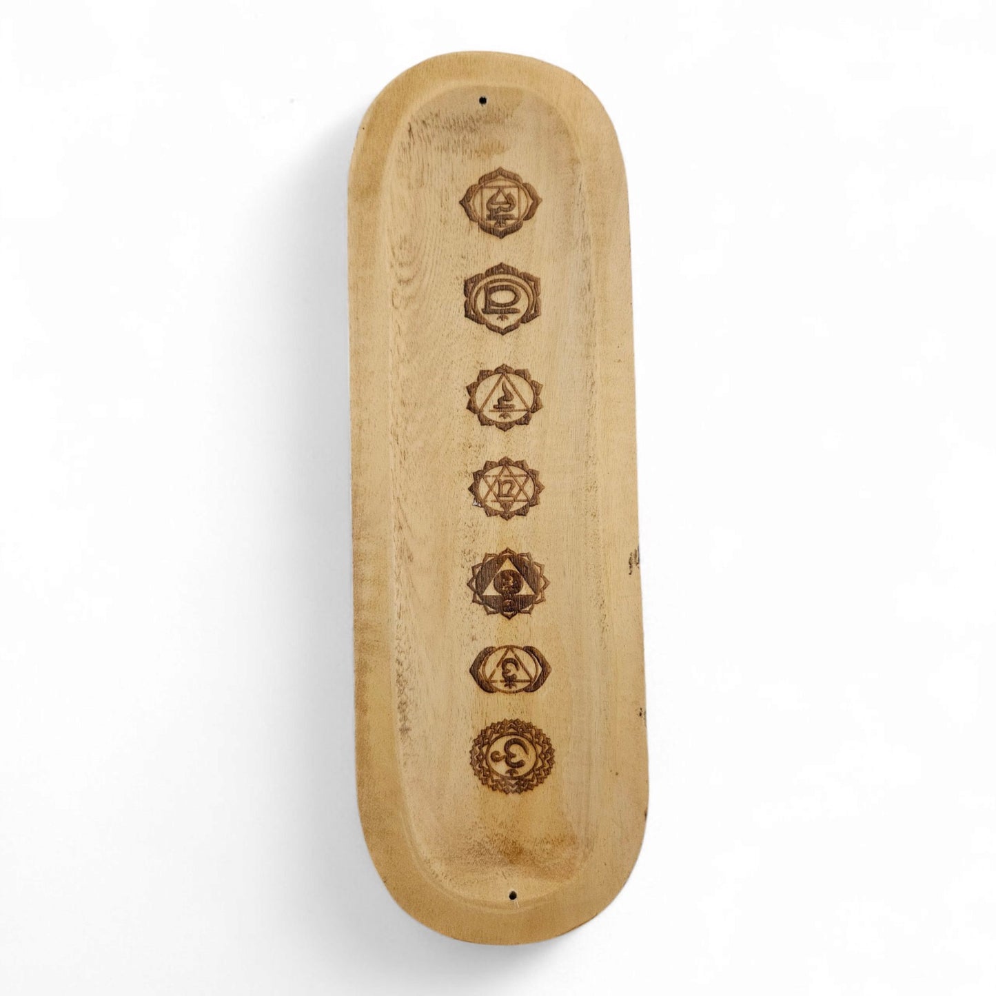 Wooden Chakra Incense Holder – Handcrafted Ash Catcher for Stick Incense | 7 Chakra Symbols Burner | Meditation & Spiritual Decor
