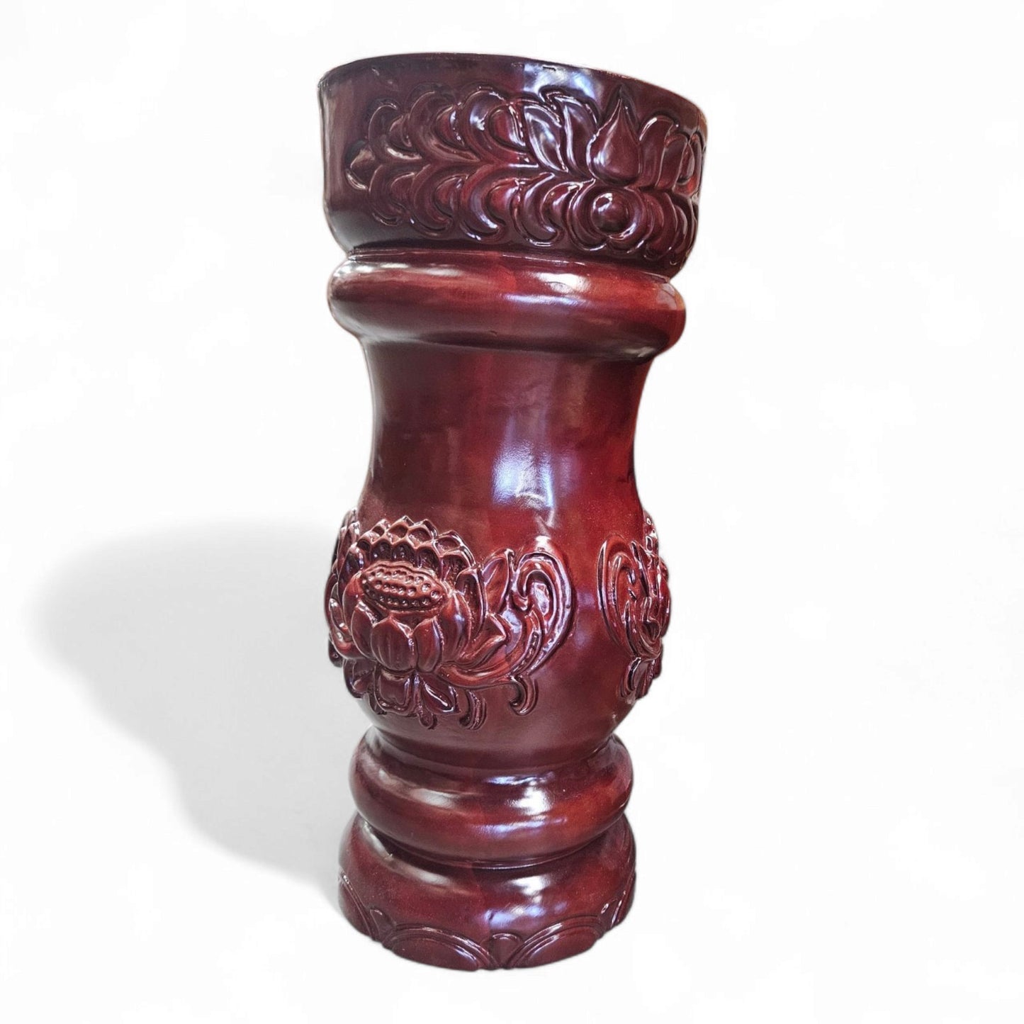 Pilon of Shango – Orula Red Cedar Wood, Carved Drum-Style Base with Lid – Santeria Orisha Offering Stand for Rituals and Altars