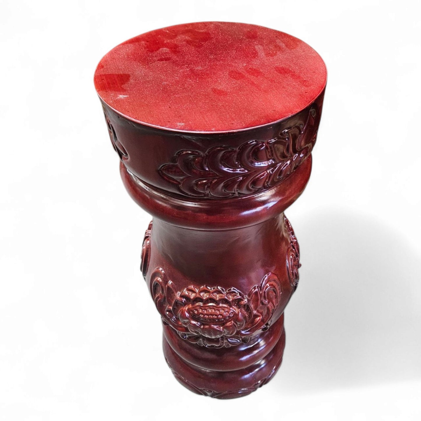 Pilon of Shango – Orula Red Cedar Wood, Carved Drum-Style Base with Lid – Santeria Orisha Offering Stand for Rituals and Altars