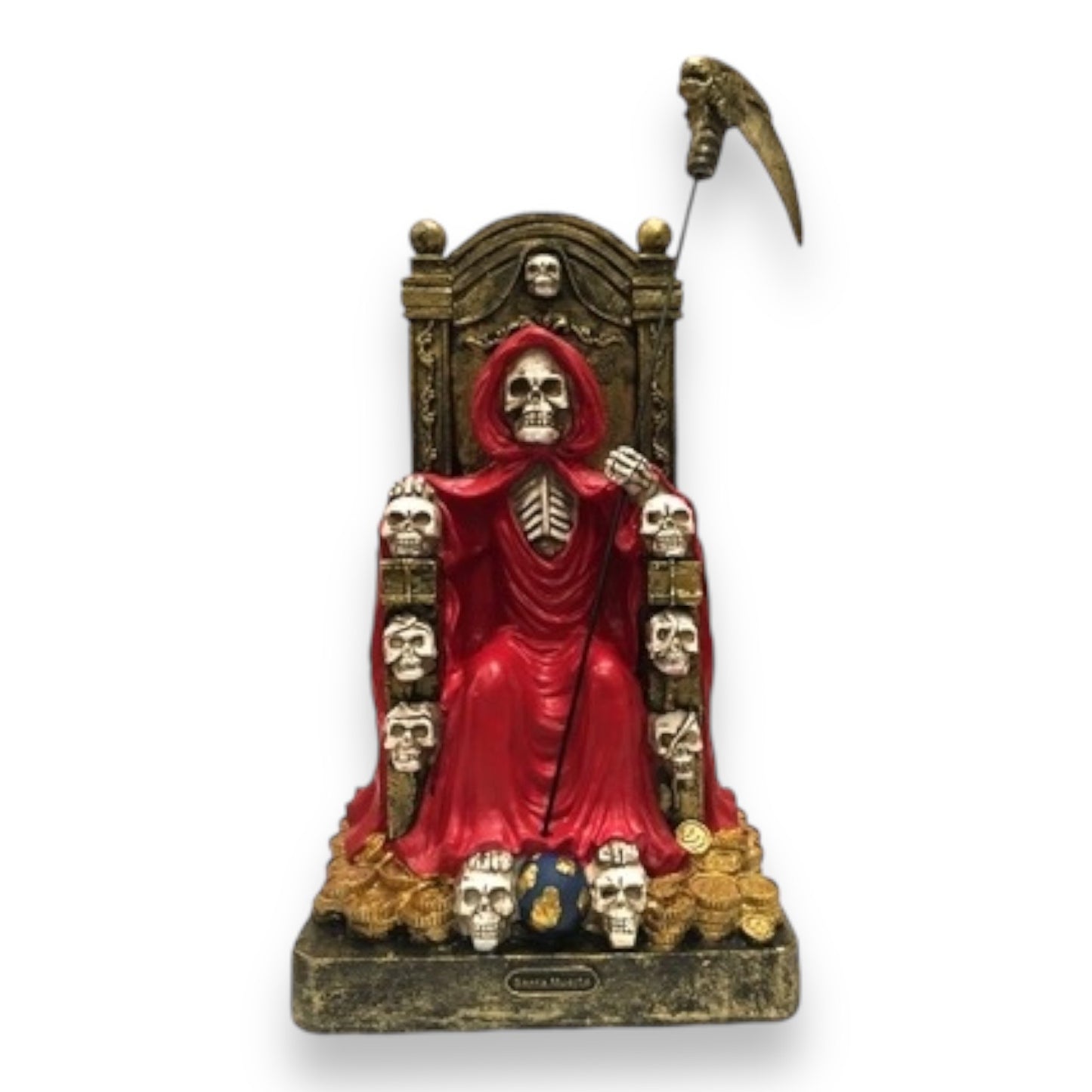 Santa Muerte Sitting on Throne 12" Resin Figurine – Saint of Holy Death Statue