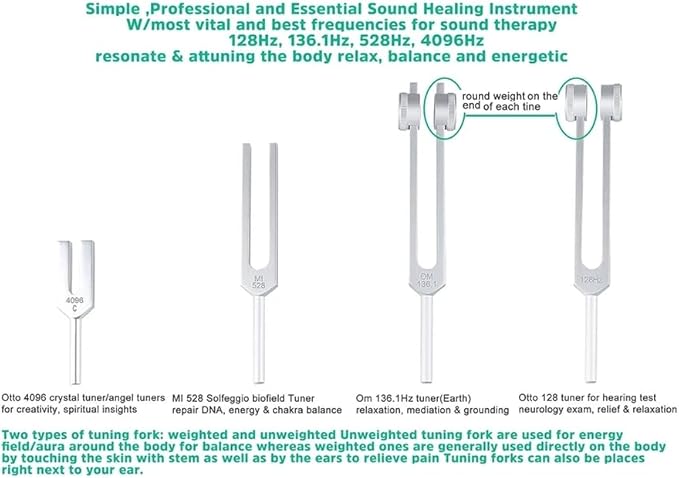 Healing Tuning Fork with Mallet - 128Hz, 432Hz, or 528Hz - Meditation, Stress Relief, Chakra & Energy Healing (128Hz)