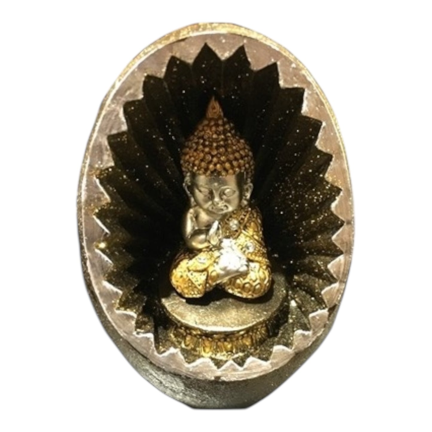 Buda Bebe y Adulto en Esfera - Gold Yellow , Gold Orange , Gold Brown - Buddha in a Sphere Religious Statue Figurine