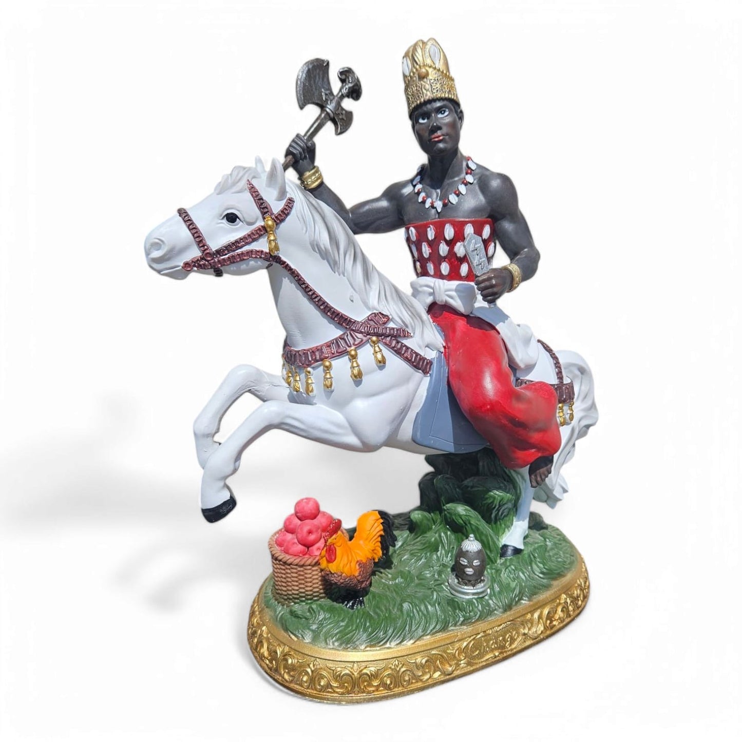 Shango Riding White Horse Statue - 15” Orisha Chango en Caballo Blanco for Santeria, Ifa, Yoruba Spiritual Decor