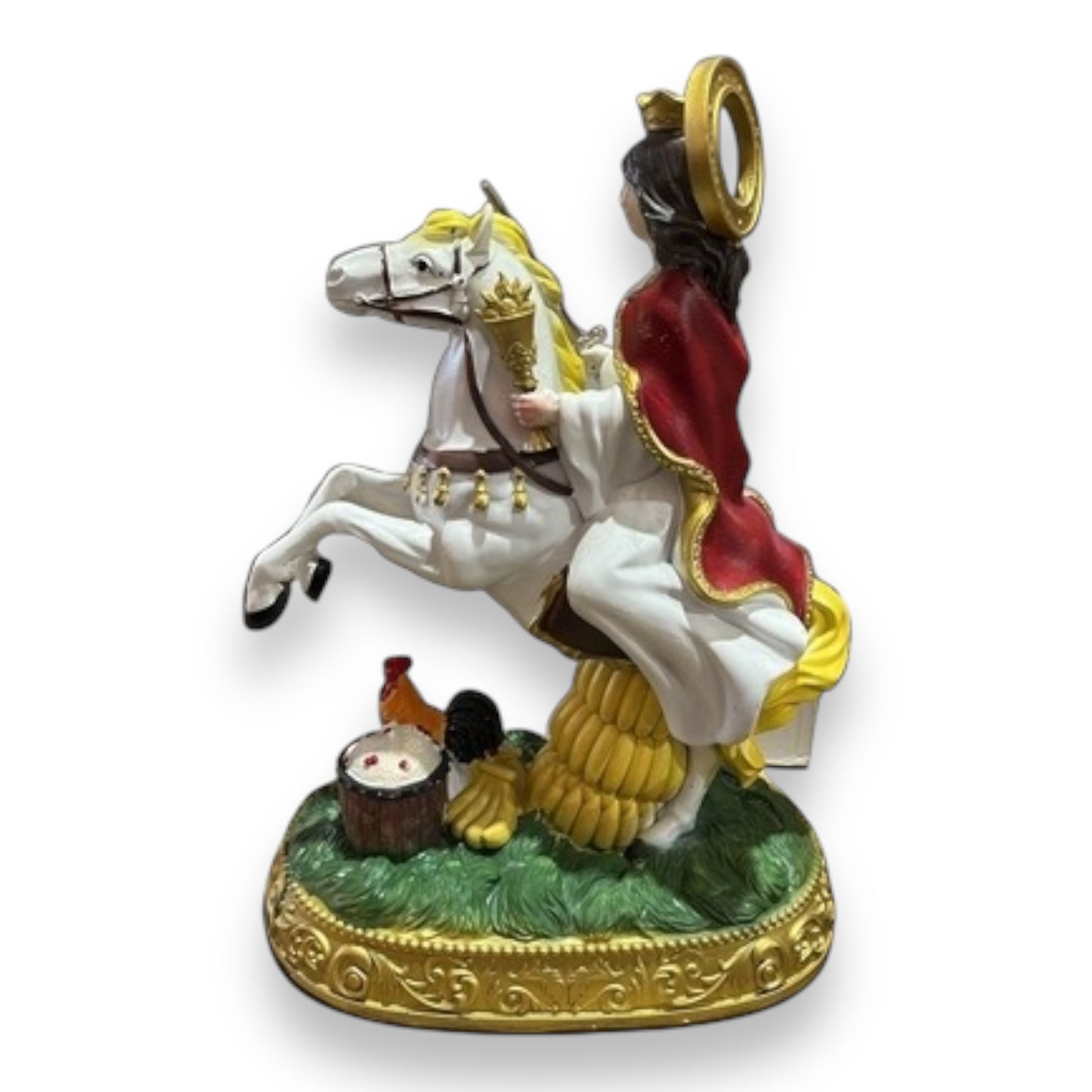 Santa Barbara con Caballo Blanco - Saint Barbara Riding White Horse - Religious Statue Figurine