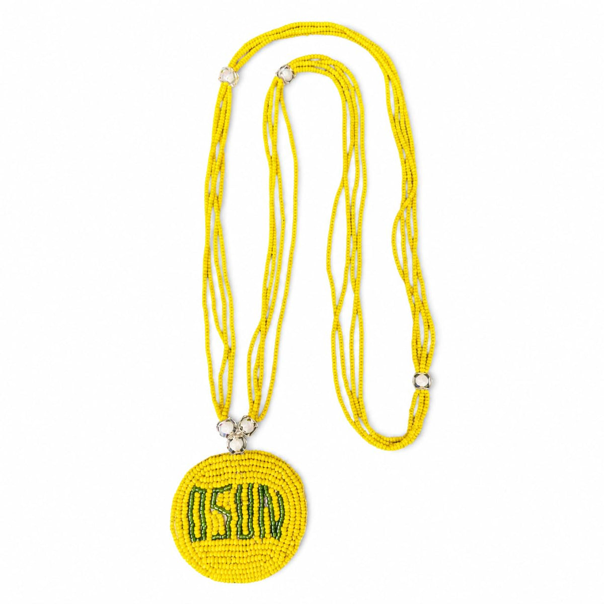 Oshun Eleke Beaded Necklace with OSUN Medallion, Yellow Yoruba Santeria Spiritual Collar