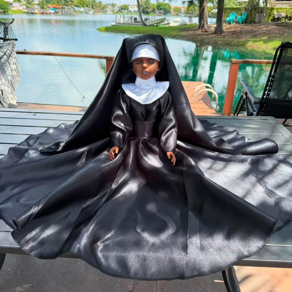 26-Inch Spiritual Nun Muneca in Black Habit for Altar Decor