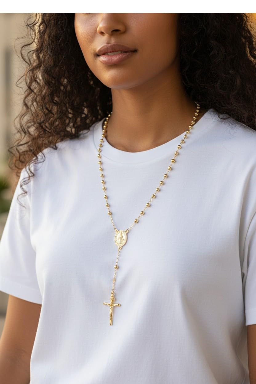 San Judas Tadeo Rosary Necklace 14K Gold Plated – Catholic