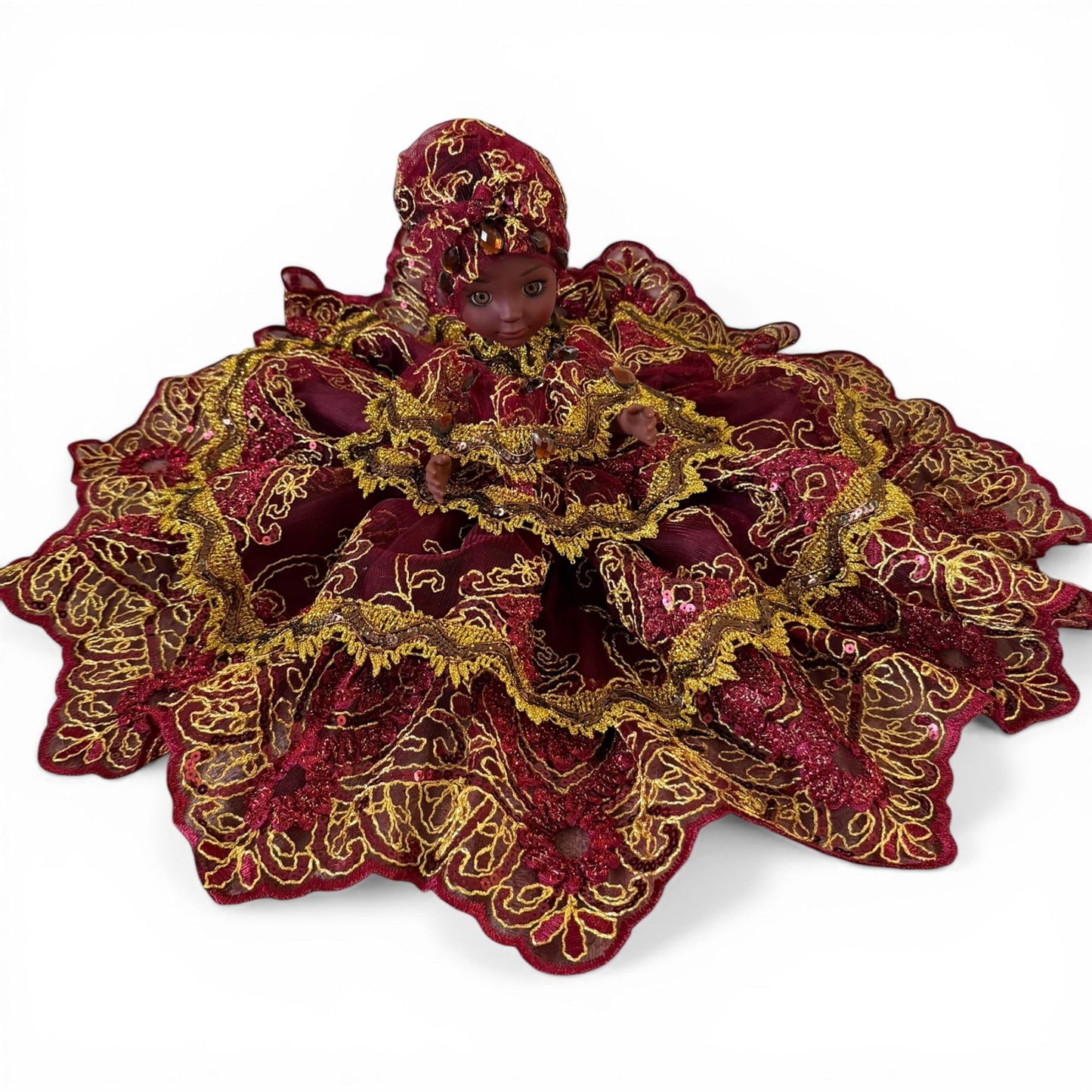 Oya Handmade Spiritual Doll in Burgundy and Gold Dress