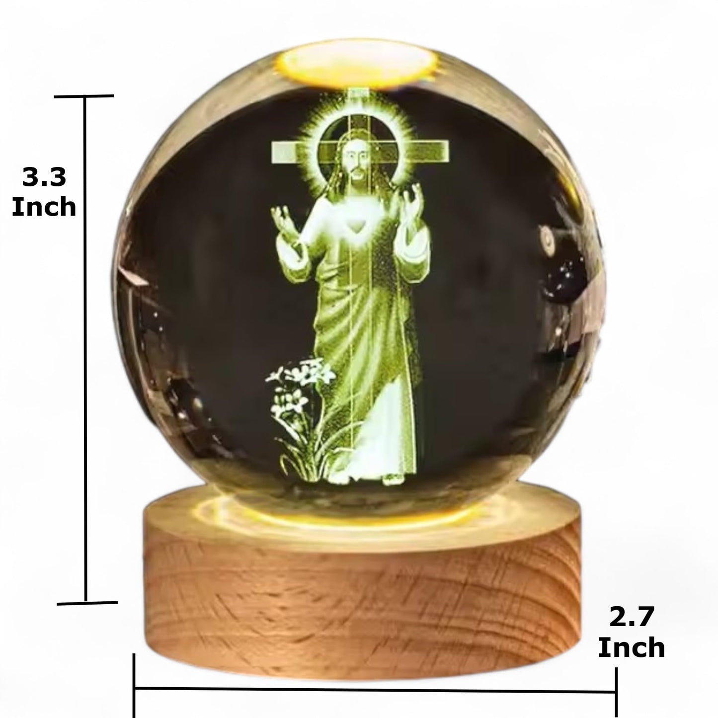 3D Crystal Jesus Statue with LED Light Base – 2.36in Sacred