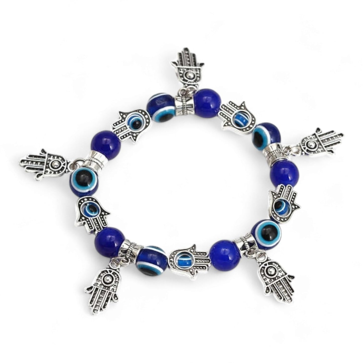 8mm Evil Eye Hamsa Hand Protection Bracelet – Blue Beads