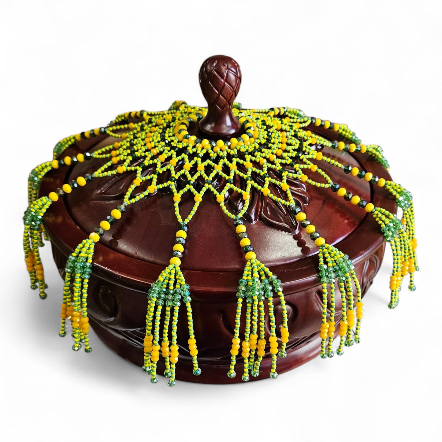 Large Orula Sopera Malla Beaded Cover – Handmade Green &