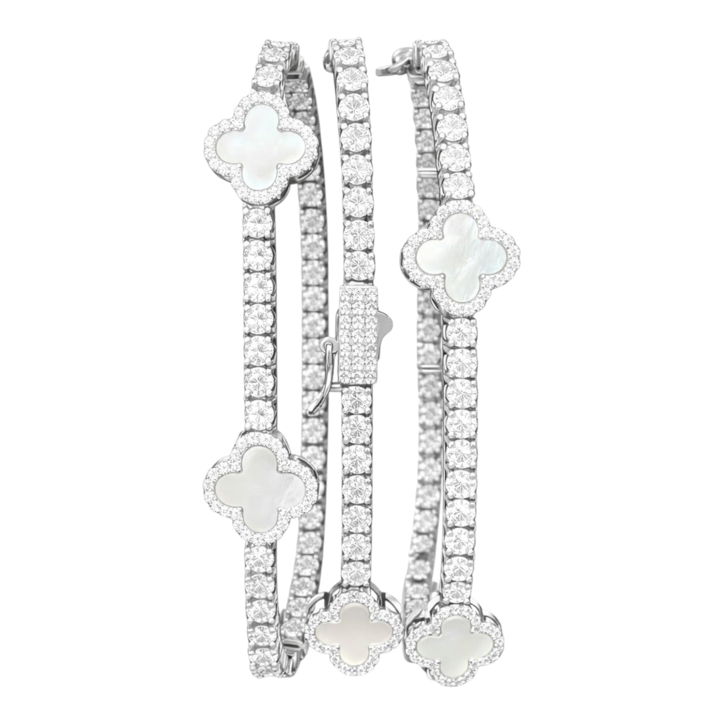 Aura Zen Moissanite Clover Tennis Bracelets 925 Sterling Silver