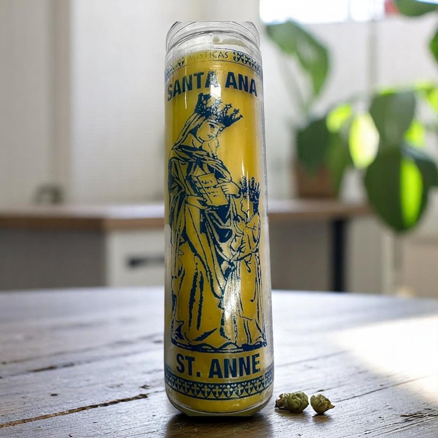 Prayer Candle 7 Day St Anne 8" Santa Ana Unscented Pillar Candle in Glass