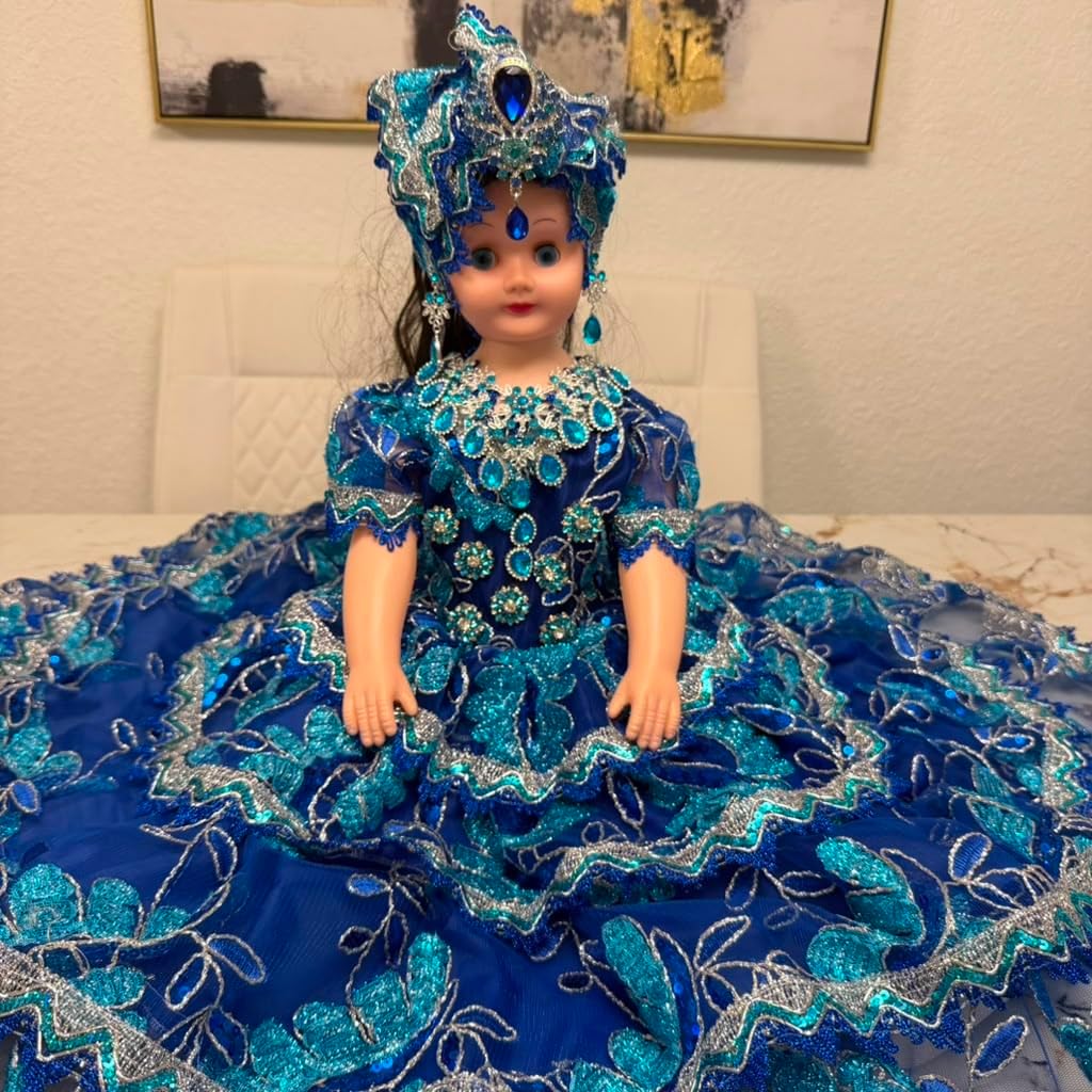26 Inch Yoruba Gitana Muneca for Santeria, Blue Spiritual Altar Decor Figure