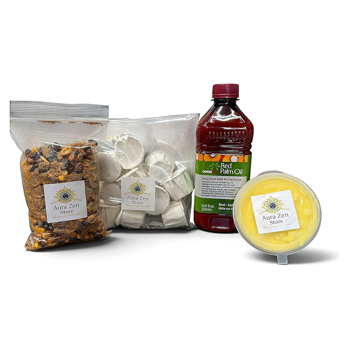 Kit Guerreros y Elegua Santeria Ifa Yoruba – Eku Maiz, Manteca de Corojo 500 ml, Cascarilla 10 pcs,