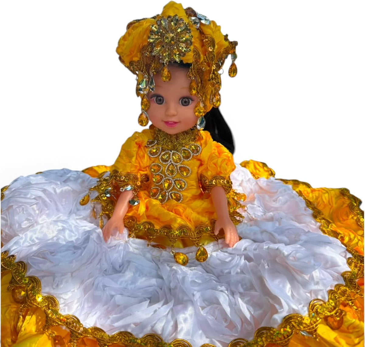 12-Inch Yoruba Gitana Muneca – Yellow and White Spiritual Altar Decor Figure