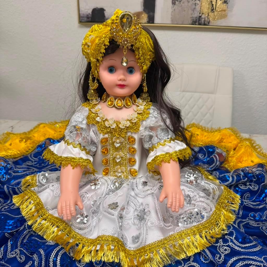 26-Inch Yoruba Spiritual Muneca, Blue Yellow Santeria Altar Decor