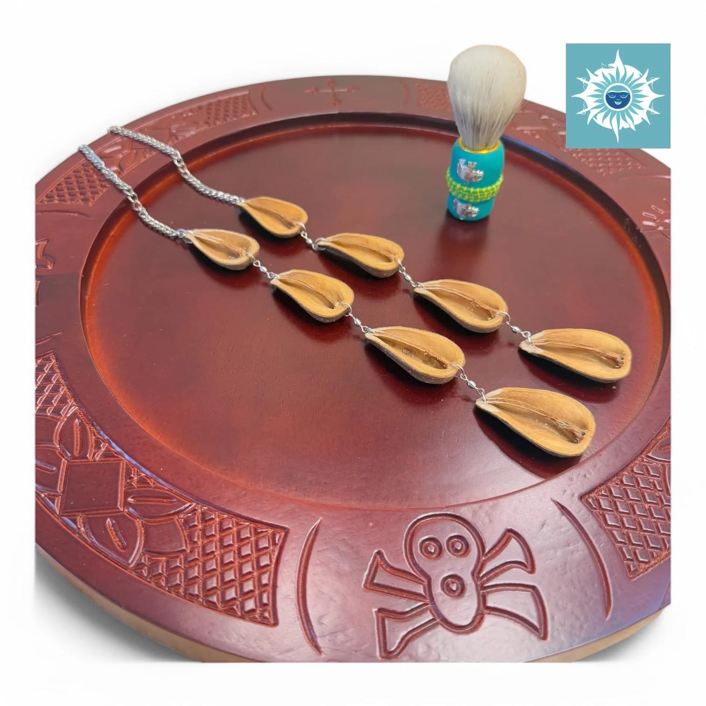 Combo Tablero de Ifa con Brocha y Opele, Babalawo, Santeria, Orula Set, Ifa Board, Brush and Ekuele, Wooden