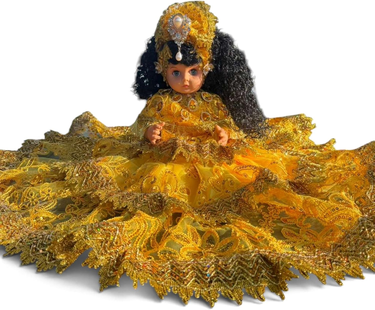 Yoruba Gitana 12-Inch Spiritual Decorative Figure with Yellow and Gold Santeria Dress for Altar