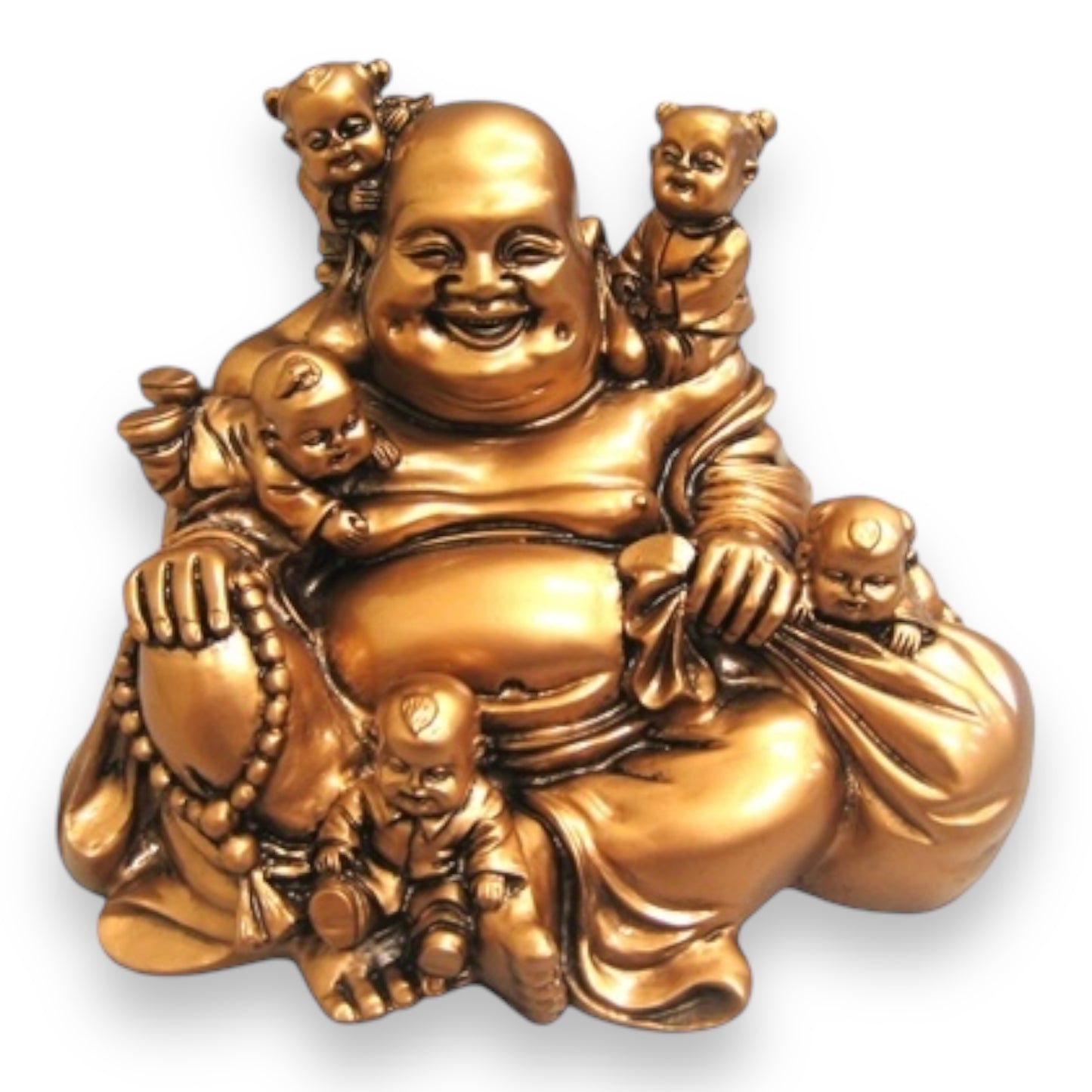 Buddhas with Children and Chinese Coins- Religious Statue Figurine