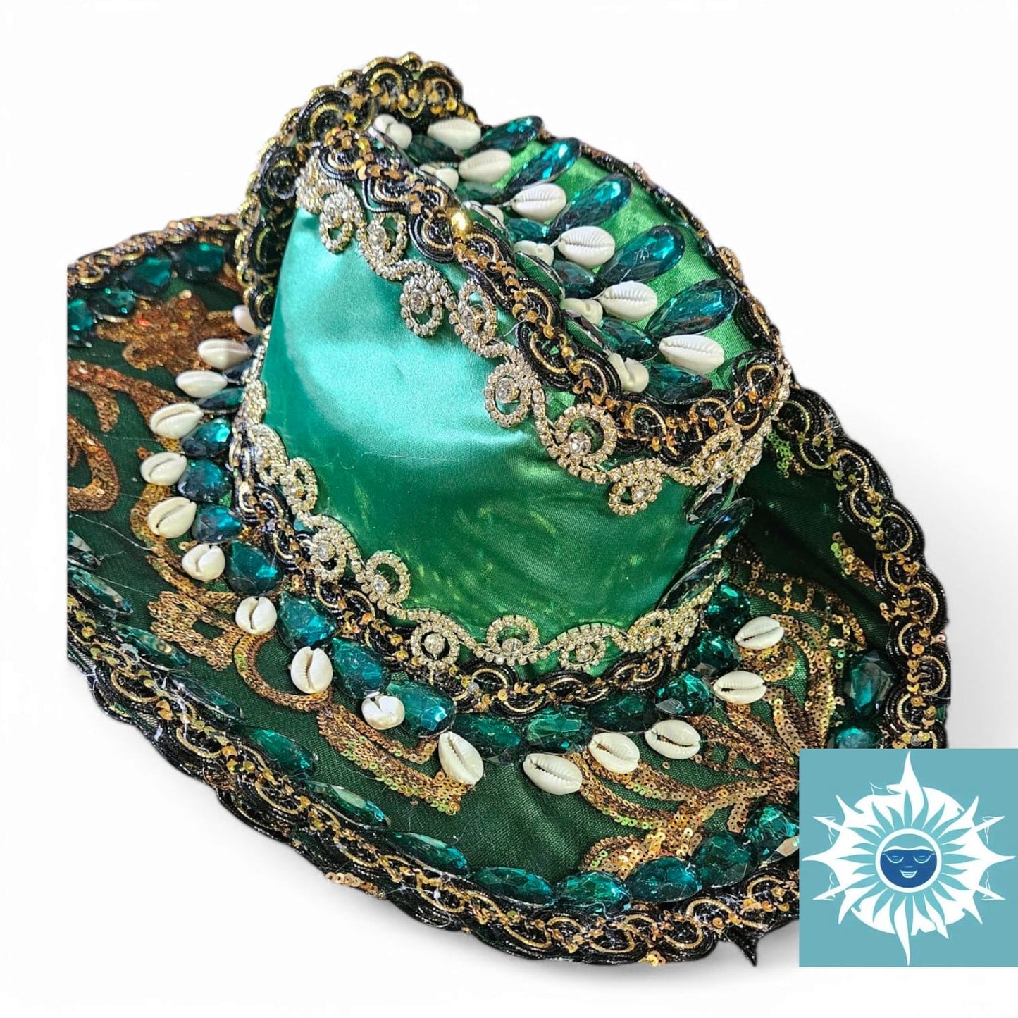 Sombrero Decorado Grande Oggun Hat Santeria, Ifa Handmade Sombrero de Ogun Green
