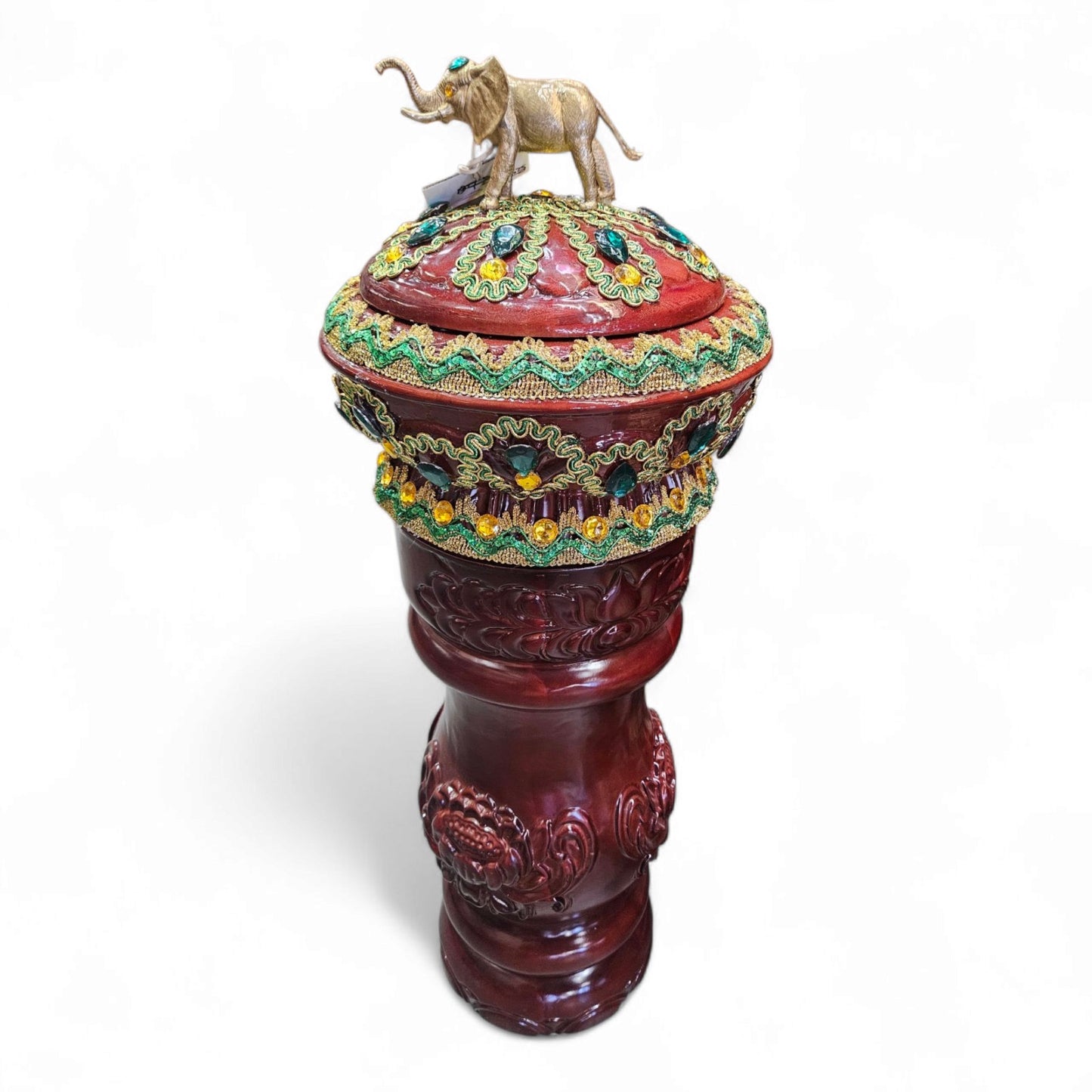 Set of 2 - Orula Pilon & Batea with Elephant – Handcrafted Santería Offering Bowl with Beaded Embellishments – Yoruba Ritual Altar Piece