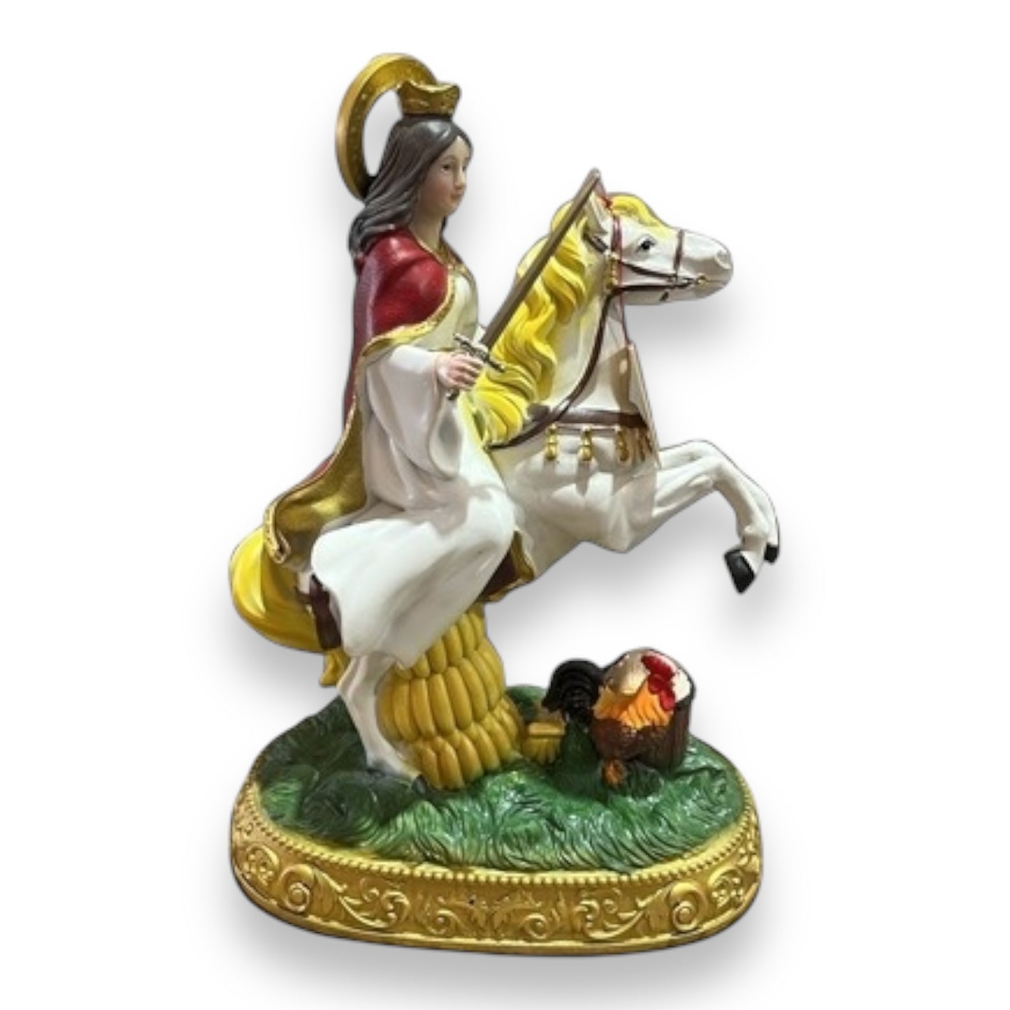 Santa Barbara con Caballo Blanco - Saint Barbara Riding White Horse - Religious Statue Figurine