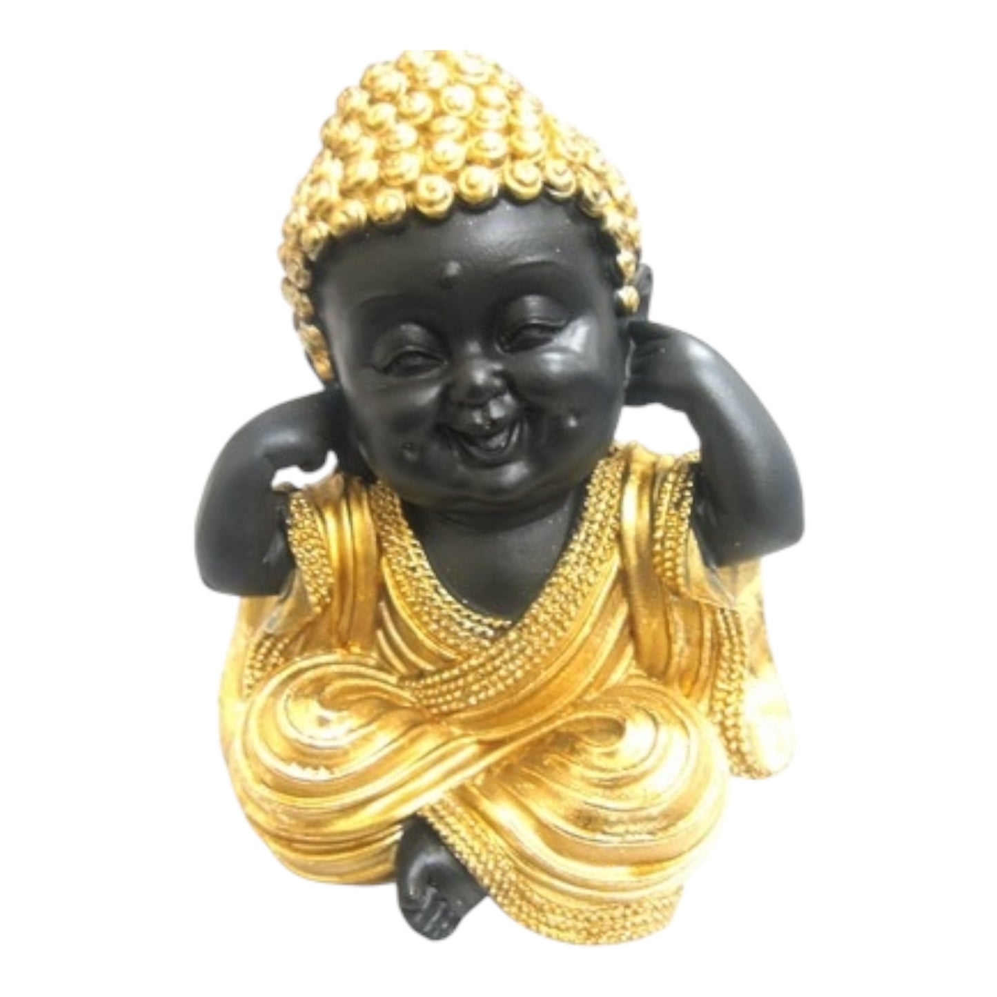 Black Buddha - "See , Speak , Hear , Resting on Right Knee and Resting on Left Knee Pose " - Religious Statue Figurine