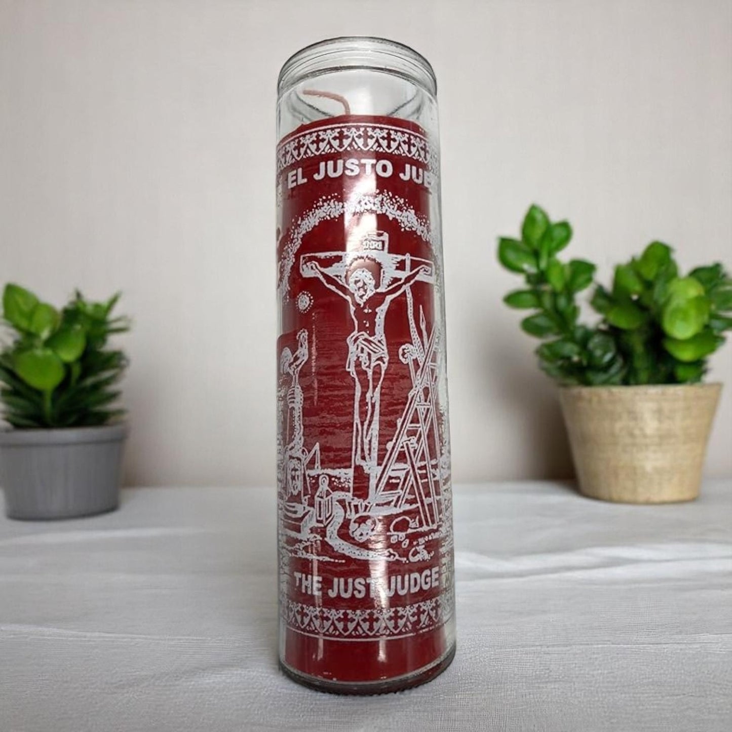 Prayer Candle 7 Day The Just Judge 8" Vela de Juicio Unscented Pillar Candle in Glass