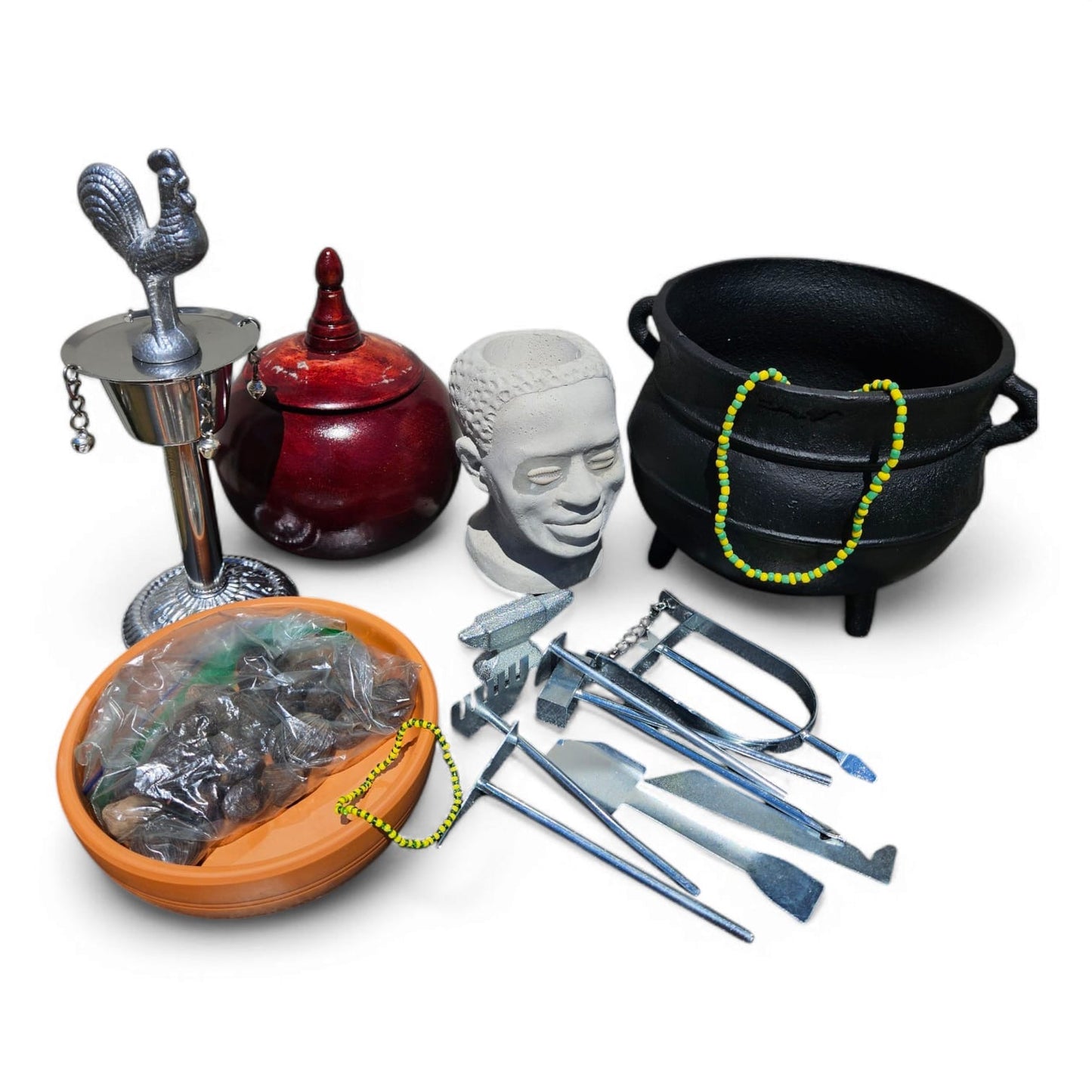 Set Mano de Orula Full Combo, Ifa Ikofá de Orula Santeria Religious with Oggún Iron Cauldron Decor Ornaments