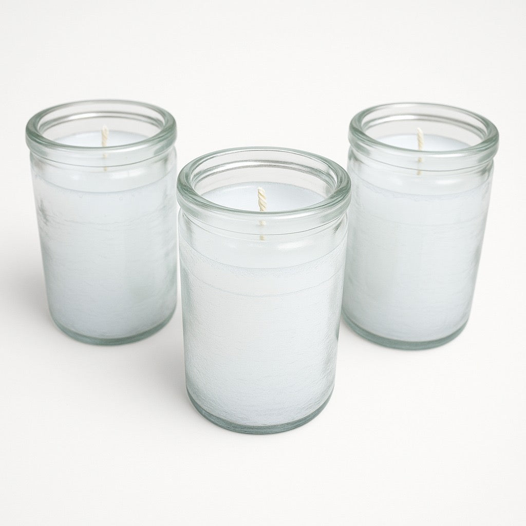3 Pack White Spiritual Candles in 3 Inch Clear Glass – Velas Unscented Veladoras for Prayer, Meditation, Cleansing & Protection