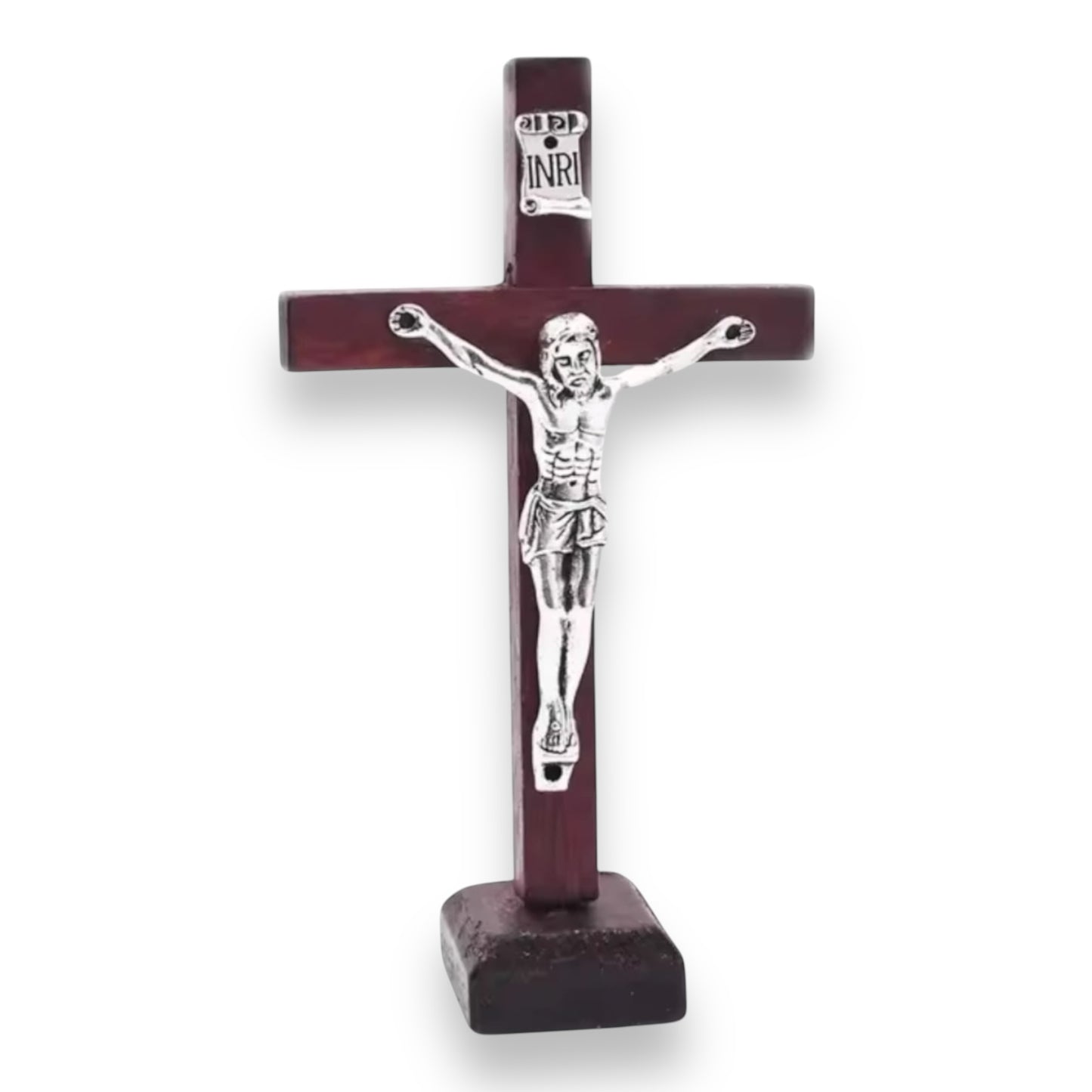 Crucifijo de Jesús - Wooden Catholic Jesus Cross with Stand 4" Inch – Vintage Christian Standing Crucifix