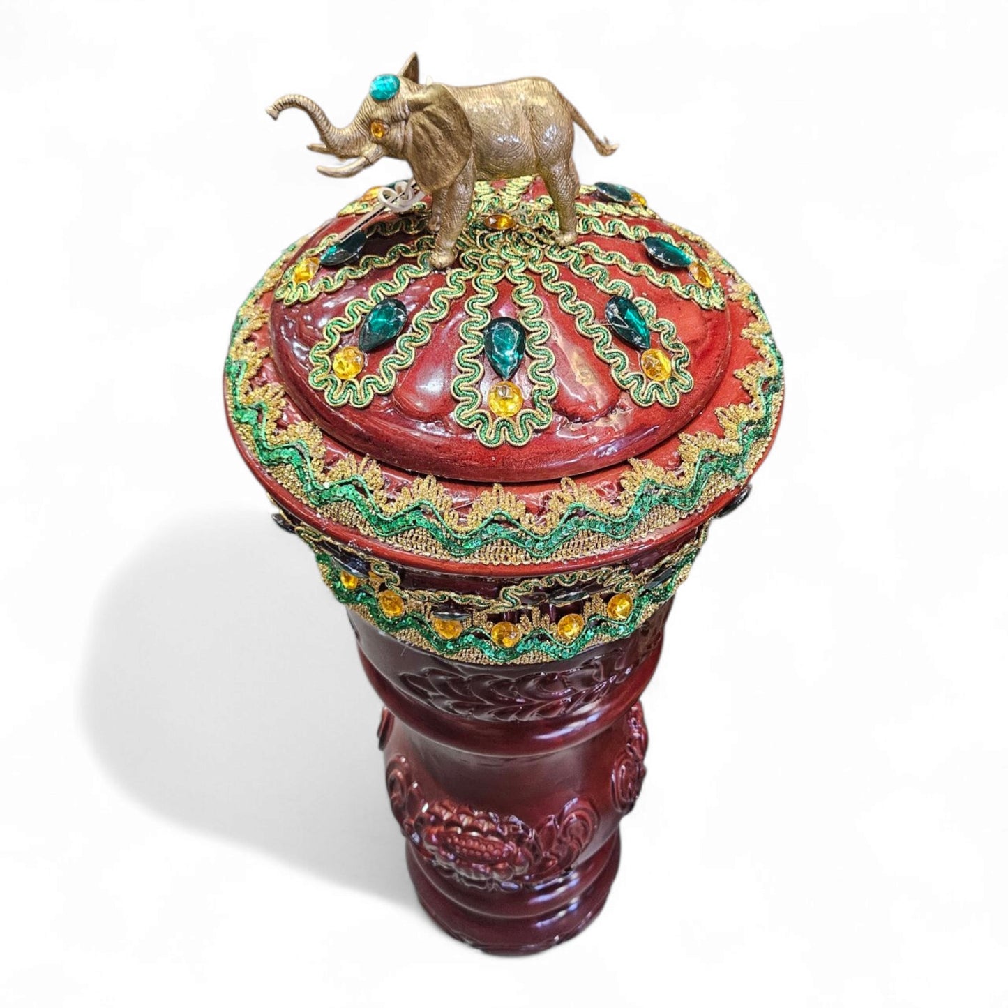 Set of 2 - Orula Pilon & Batea with Elephant – Handcrafted Santería Offering Bowl with Beaded Embellishments – Yoruba Ritual Altar Piece