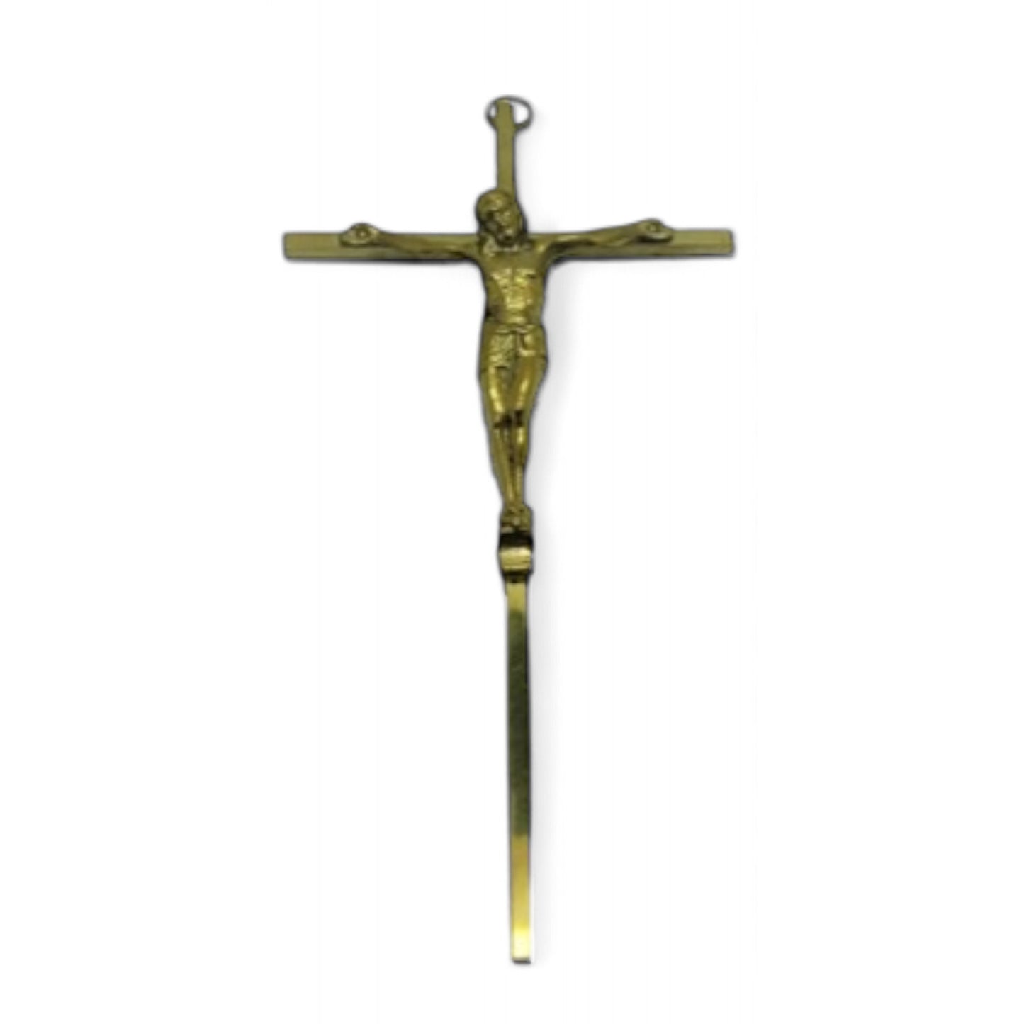 Hanging Jesus Christ Cross (Bronze) – Medium Gold-Colored Cross with Top Loop