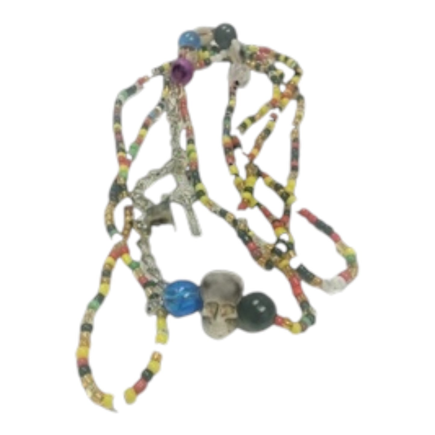 Santa Muerte Rosary Necklace – 31.5" Beaded Spiritual Protection Jewelry – Mexican Folk Saint Pendant