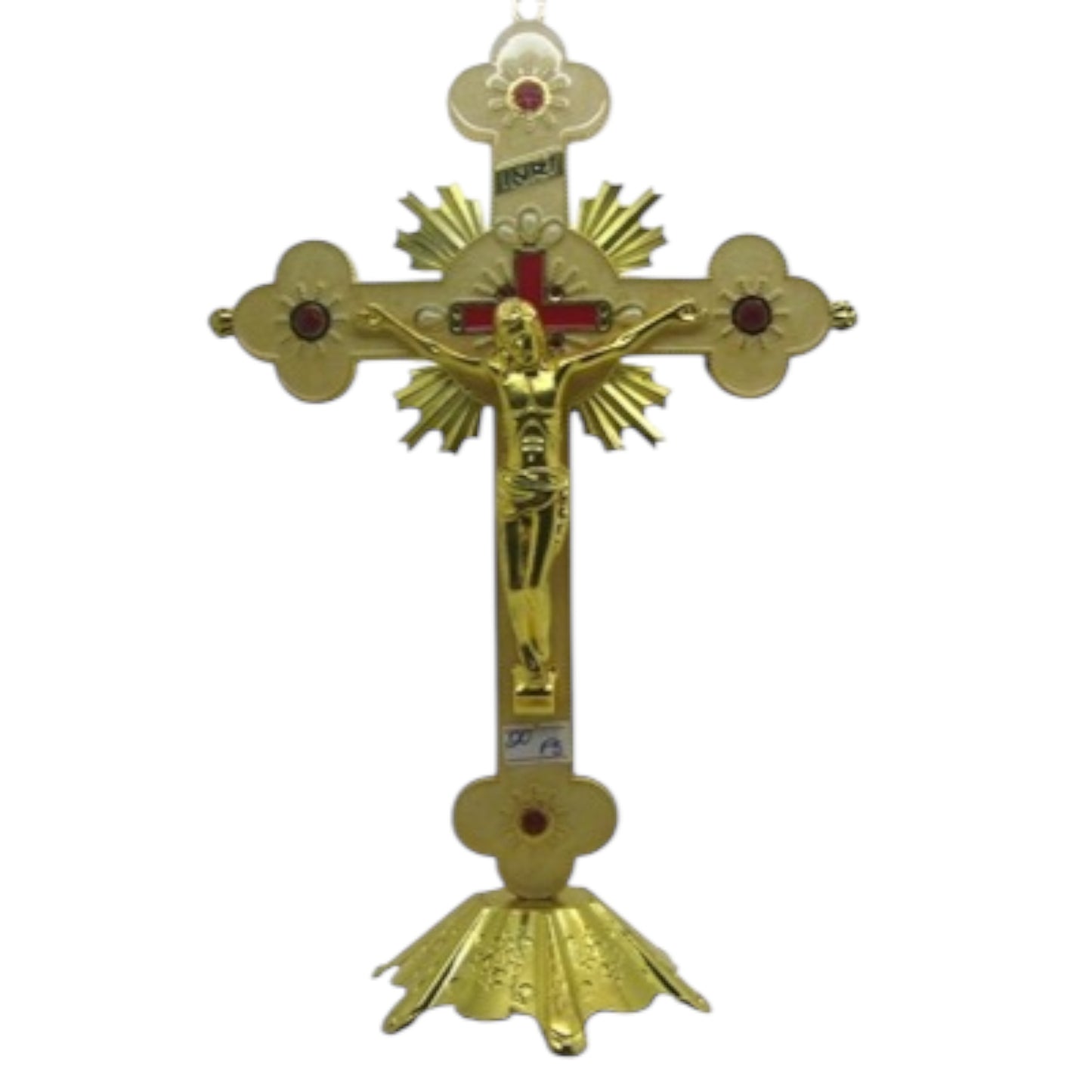 Saint Benedict Jesus Cross (Large) – Gold with Red Decorations, 12 Inches