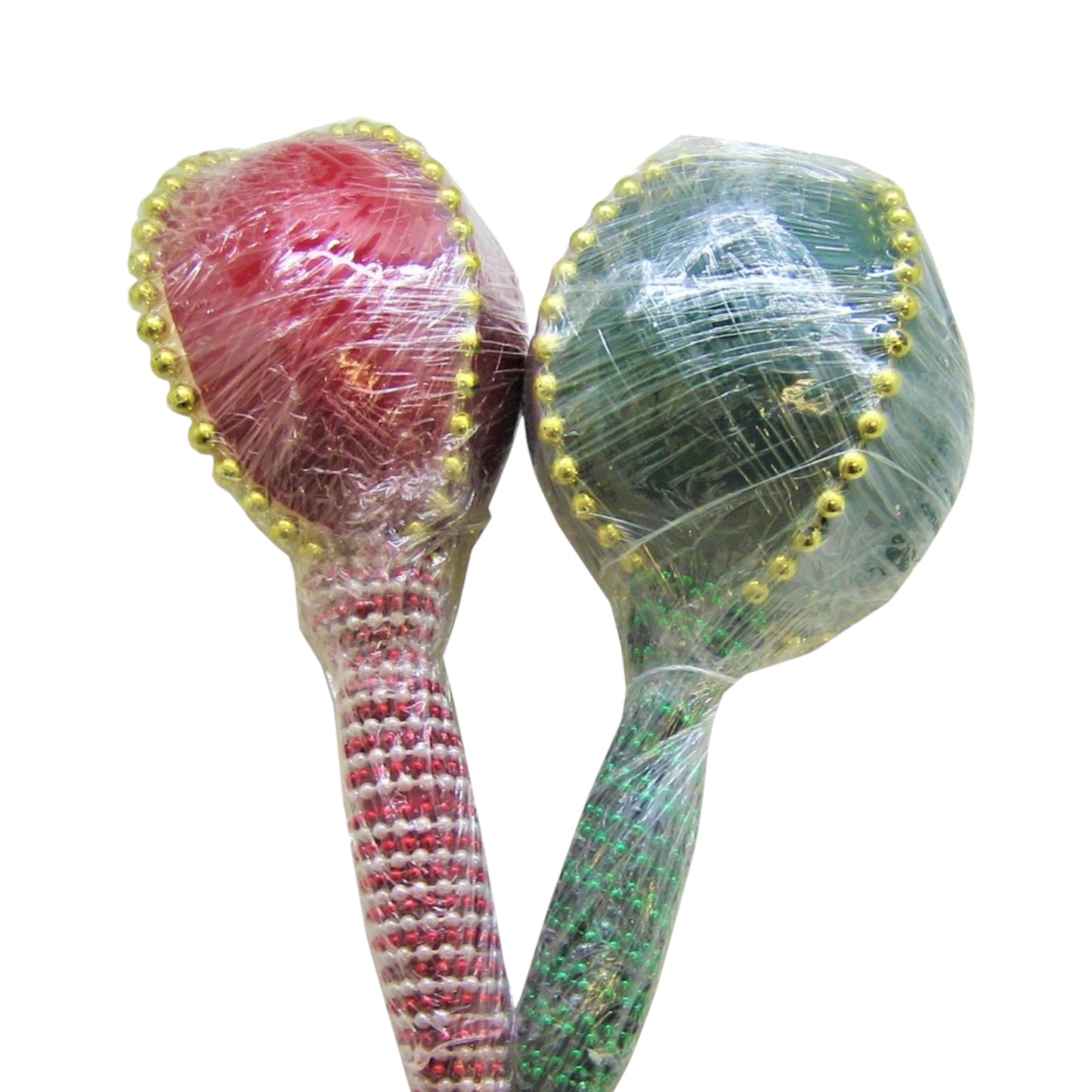 Religious Maraca with Plastic Beads, Ritual Musical Instrument for Spiritual Ceremonies (Shango (Red and White))