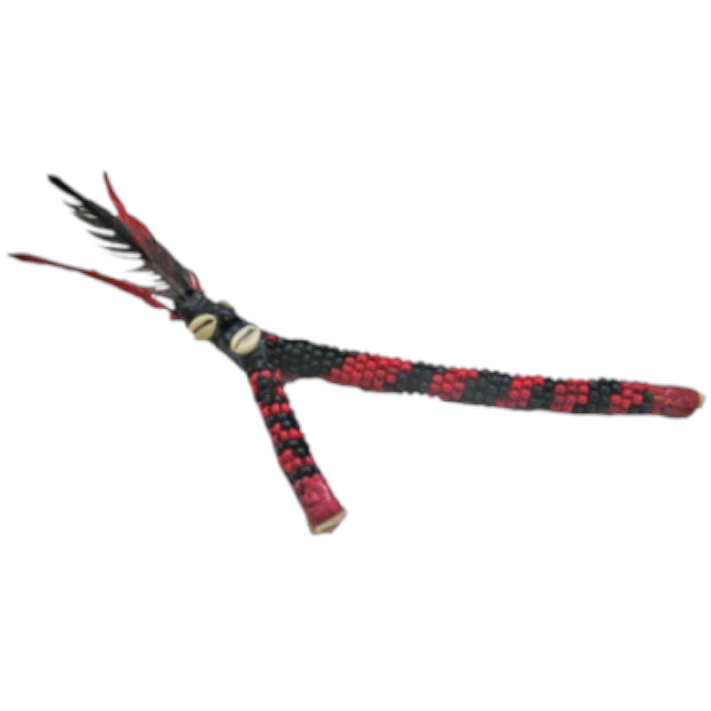 Handcrafted Scrawl – Red & Black Colors with Feathers, Shells, and Beaded Handles, Ritual and Decorative Item (15cm, 20cm , 25 , 30cm)
