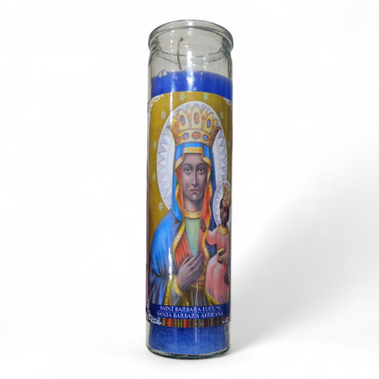 Prayer Candle 7 Day Saint Barbara Lucumi 8" Vela de Santa Bárbara Africana Unscented Pillar Candle in Glass