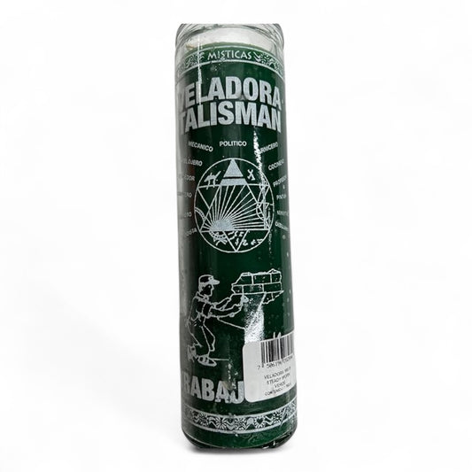 Candle 7 Day Stady Work 8" Trabajo Fijo Unscented Pillar Candle in Glass