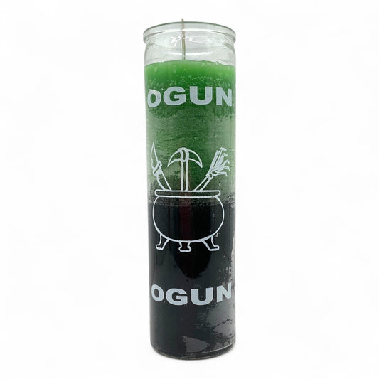 Prayer Candle 7 Day Ogun 8" Vela de Ogun Unscented Pillar Candle in Glass