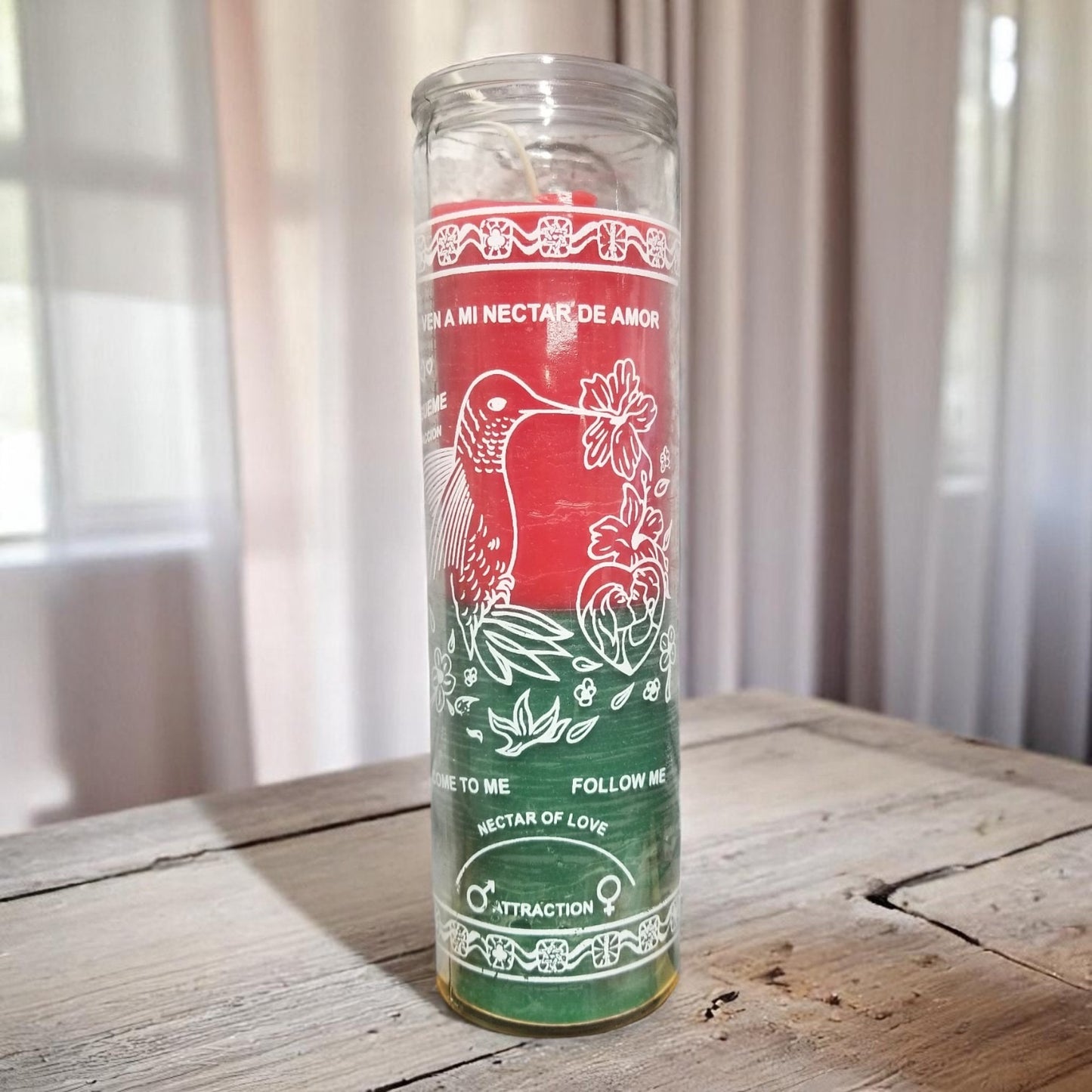 Prayer Candle 7 Day Néctar of Love 8" Vela de Ven a mi Néctar de Amor Unscented Pillar Candle in Glass