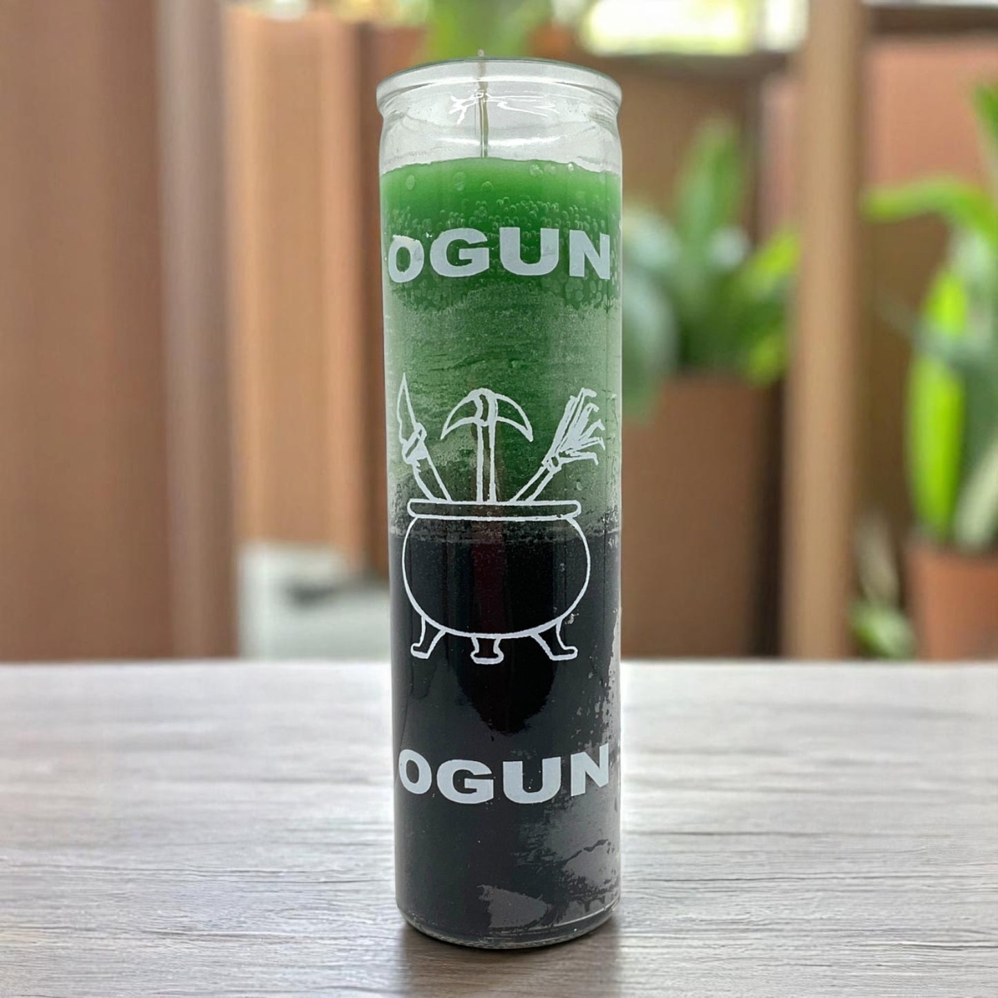 Prayer Candle 7 Day Ogun 8" Vela de Ogun Unscented Pillar Candle in Glass