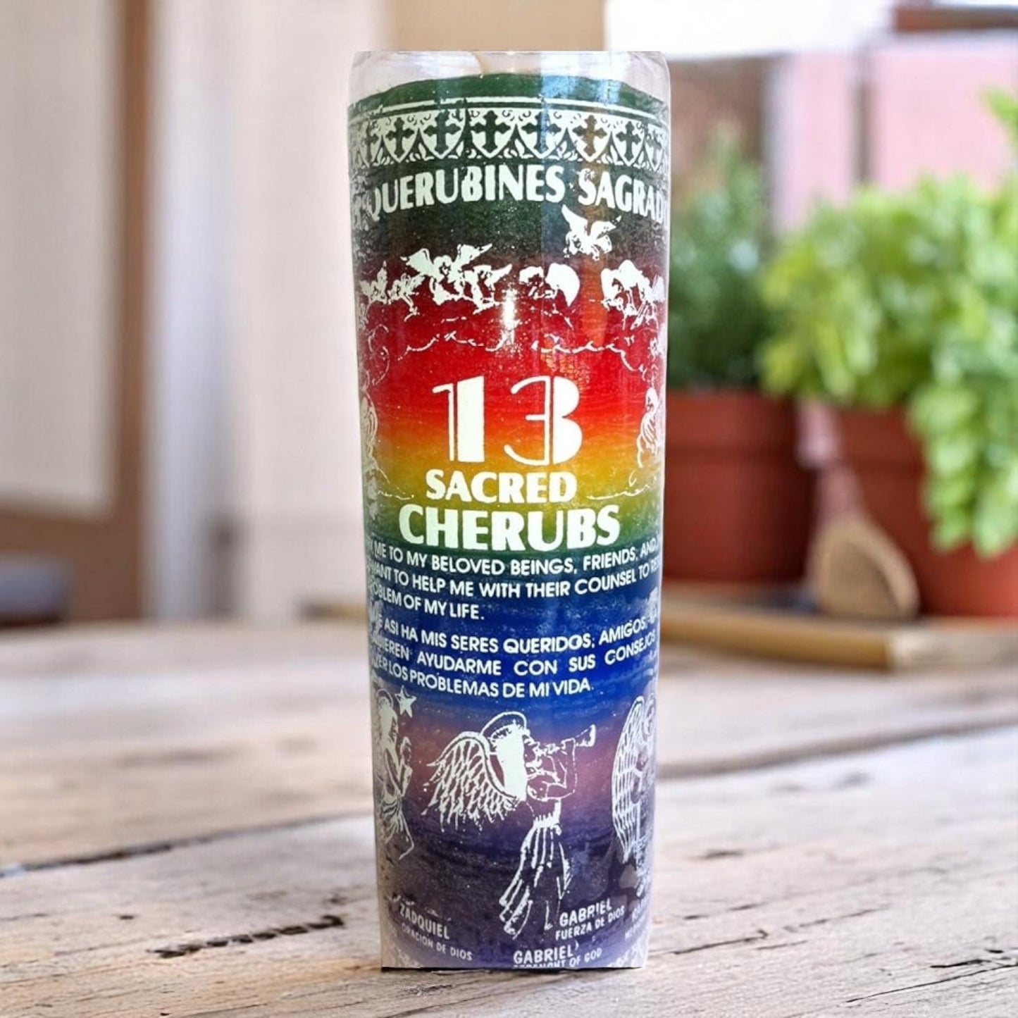 Prayer Candle 7 Day 13 Sacred Cherubs 8" Vela de 13 Sagrado Querubis Unscented Pillar Candle in Glass