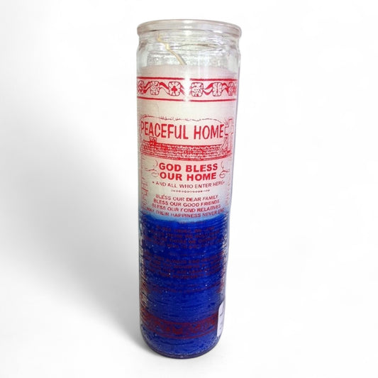 Prayer Candle 7 Day Peaceful Home 8" Hogar Tranquilo Unscented Pillar Candle in Glass