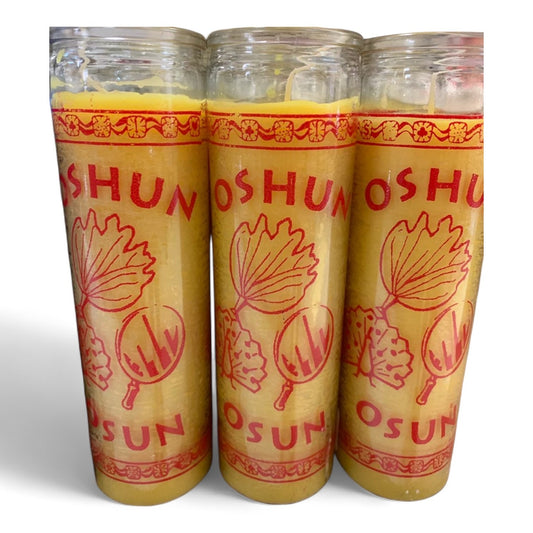 Prayer Candle 7 Day Oshun 8" Vela de Oshun Unscented Pillar Candle in Glass