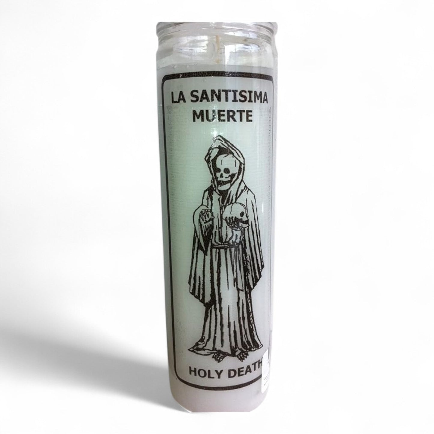 Prayer Candle 7 Day Holy Death 8" La Santa Muerte Unscented Pillar Candle in Glass